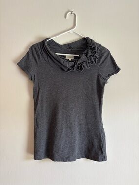 Deletta Charcoal Short Sleeve Ruffle Neck Tee